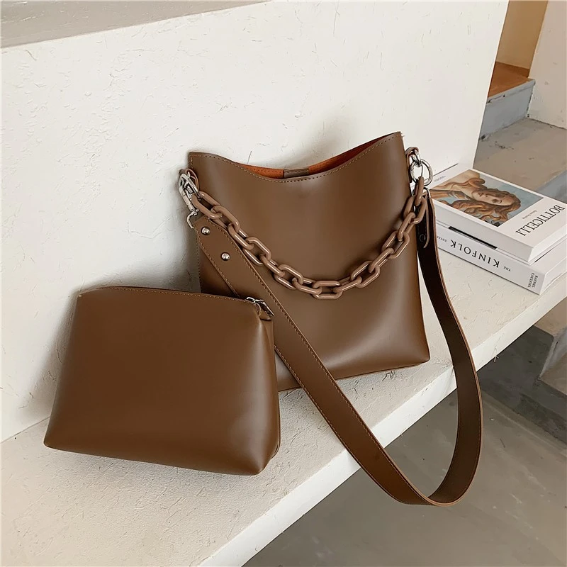 Acrylic Chain Design Small Bag PU Leather Crossbody Bags For Women Bag 2020 Trend Travel Bucket Bags Shoulder Handbags Black