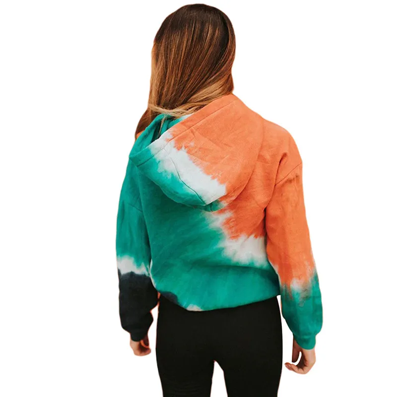 

Womens Tie Dye Hoodies Fashion Long-sleeved Sweater Personality Loose Round Neck Hooded T-shirt Sweatshirts Fall Coat Outwear