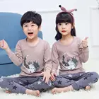 Пижамный комплект детский из 2 предметов, хлопковая одежда для сна с длинным рукавом и штаны, мультяшный рисунок, домашняя одежда, осень-зима