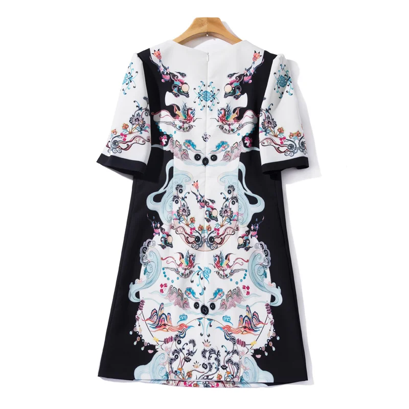 

SPLENDID LADY High-Quality Designer Summer New Women'S Short-Sleeved Vintage Print Diamond Fashion Party Casual Mini Dress