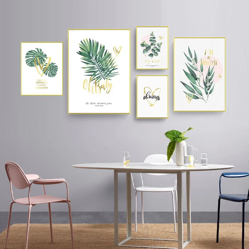 Watercolor Green Plants Leaf Canvas Paintings Nordic Scandinavian Office Wall Art Poster Pictures for Living Room Home Décor | Дом и сад