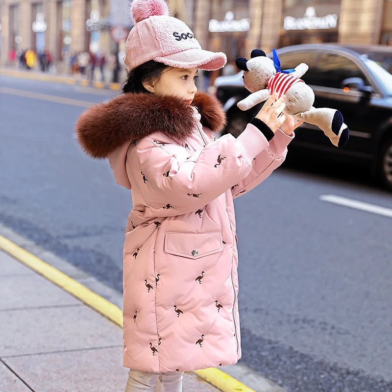 Детское зимнее пальто для девочек парка с капюшоном и натуральным мехом Детский