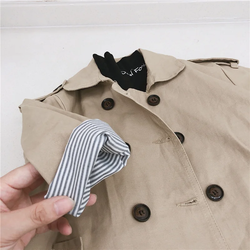Spring Fall New Boys Girls Solid Color Casual Trench Coat Children Fashion Mid-Length Windbreaker Kids Turn-down Collar Clothes