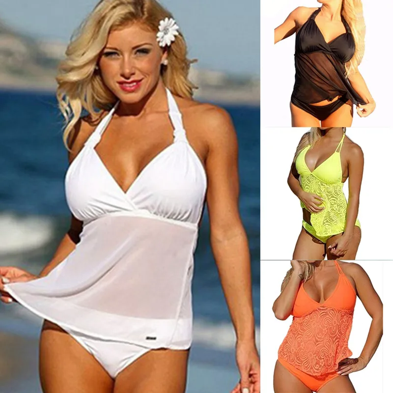 Прозрачный купальник-танкини женское сексуальное кружевное бикини комплект из 2