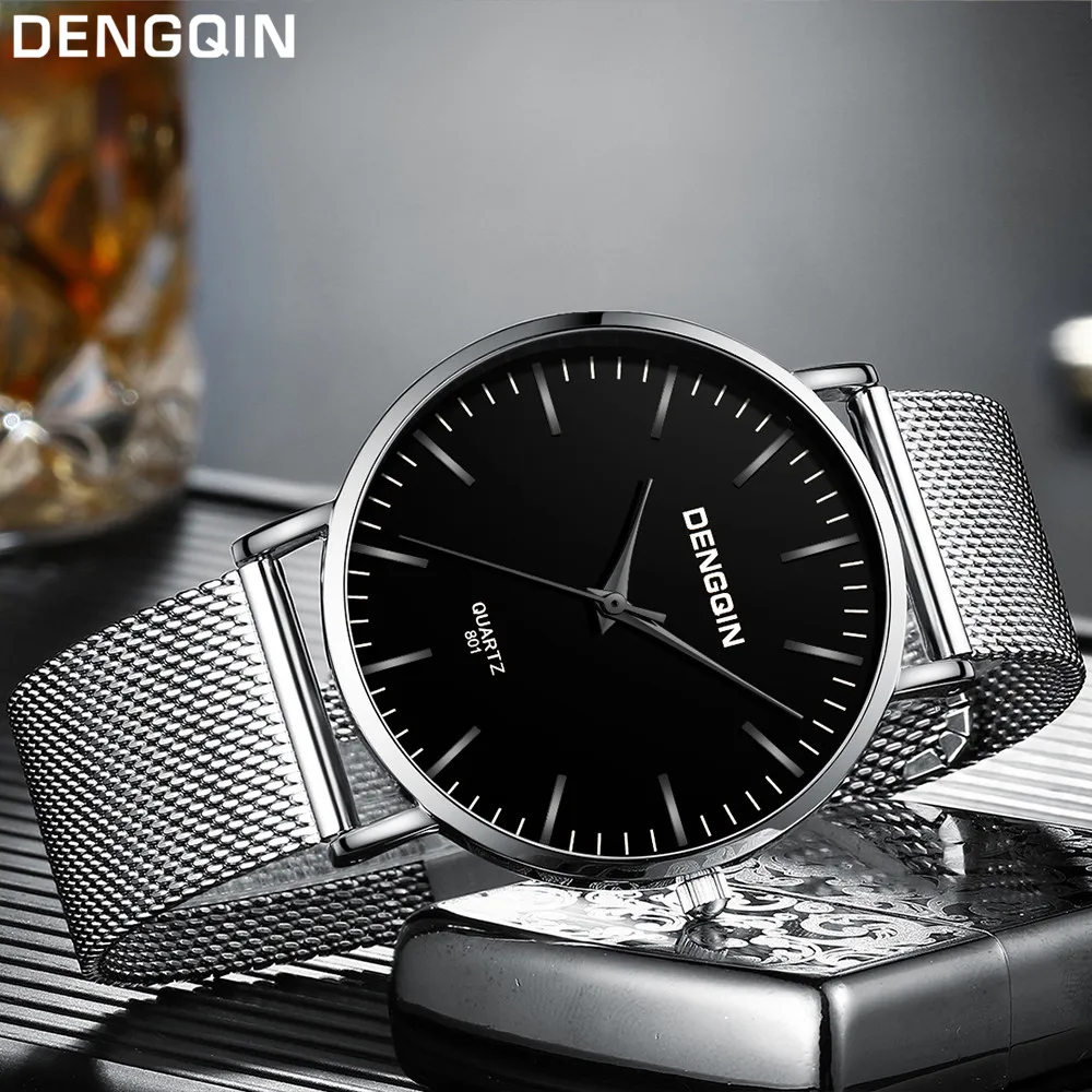 

DENGQIN Men Wrist Watch Fashion Military Stainless Steel Analog Date Sport Quartz Watch Mens new arrival in men wrist watches