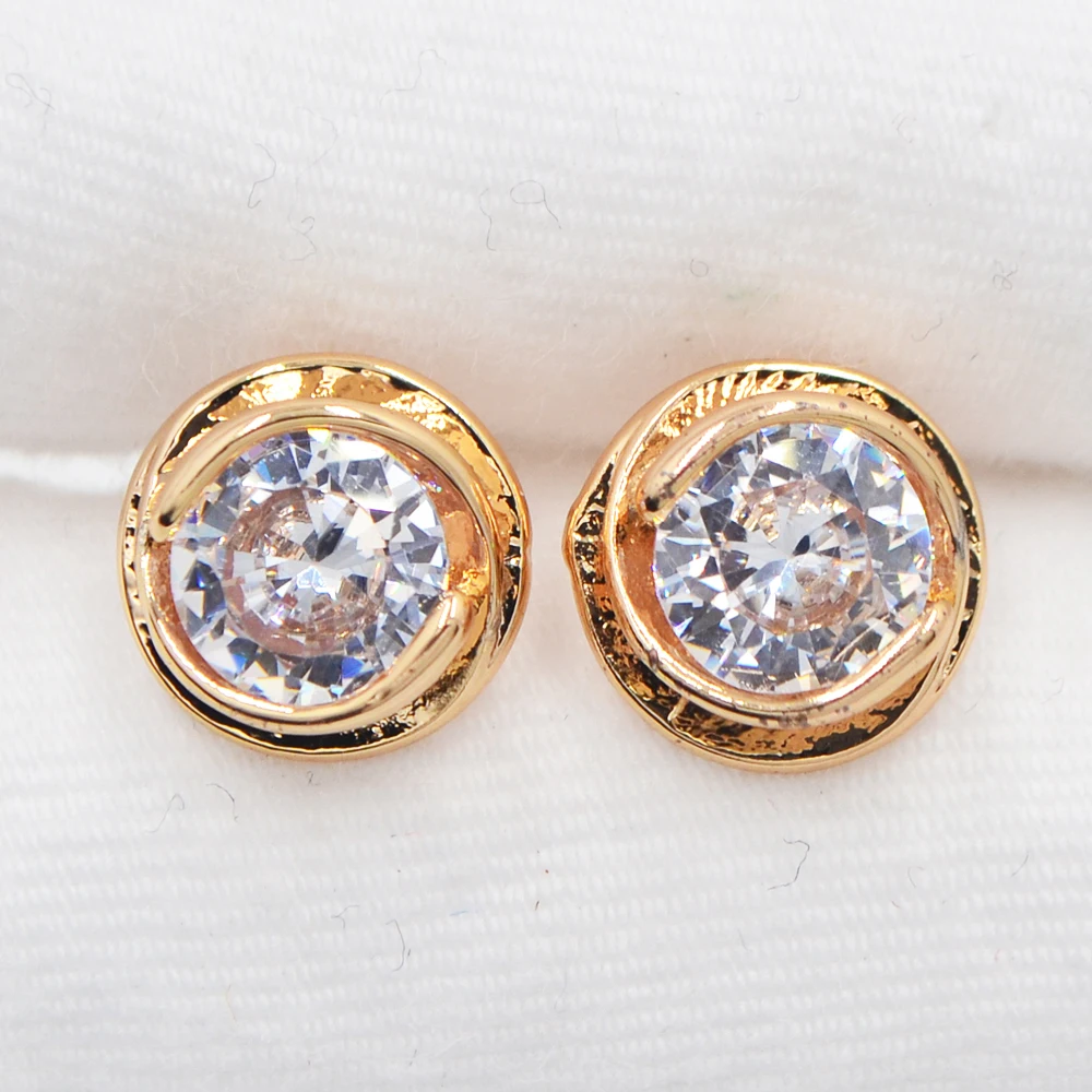 

Gold Color Women Fashion Clear Cubic Zirconia CZ Round Knot Stud Earrings Jewelry