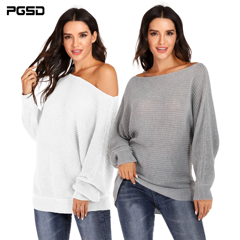 Женский вязаный пуловер PGSD однотонный с рукавами летучая мышь вырезом лодочкой