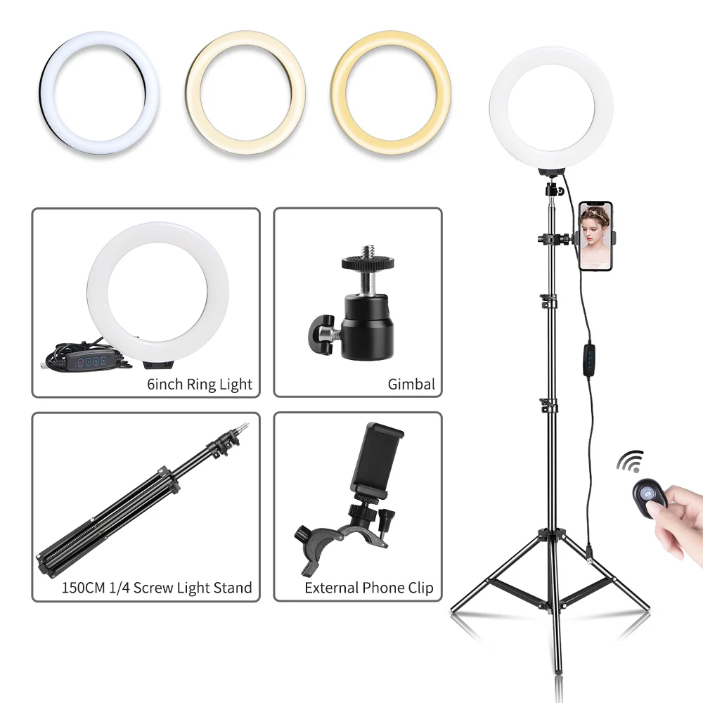 6 дюймовый светодиодный селфи кольцо светильник с штатив Трипод стойка usb штекер
