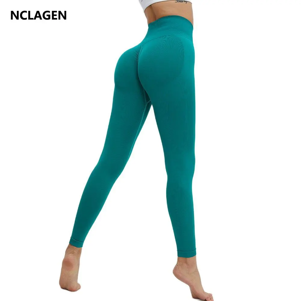 

NCLAGEN Women Gym Leggings Seamless Yoga Bottoms High Waist Squat Proof Naked Feel Booty Scrunch Tights Hip-lifting Sport Pants