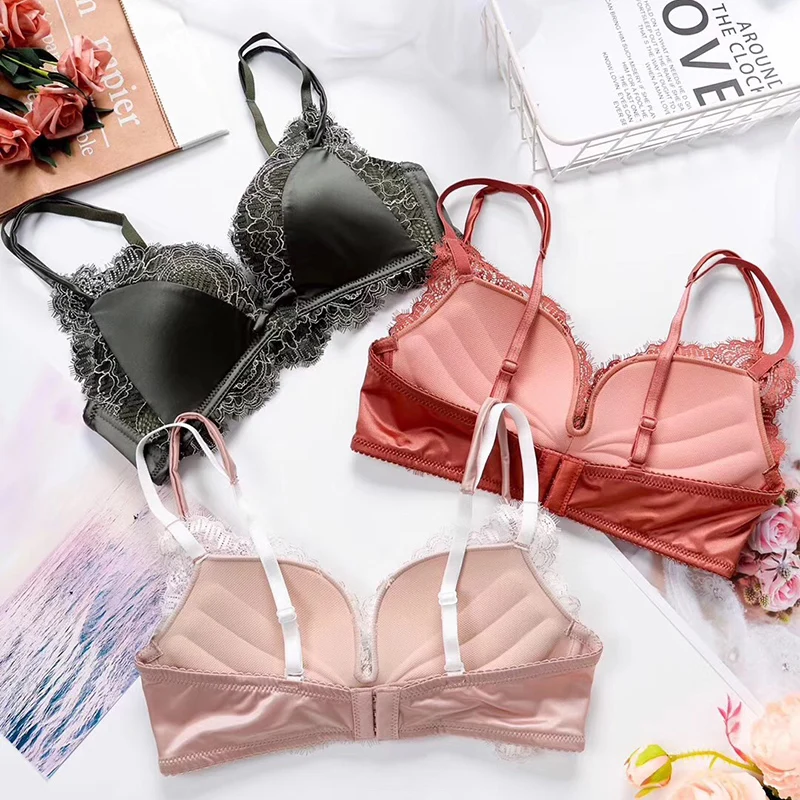 Комплект Бесшовного нижнего белья с шелковым кружевом эффектом пуш-ап и бантом