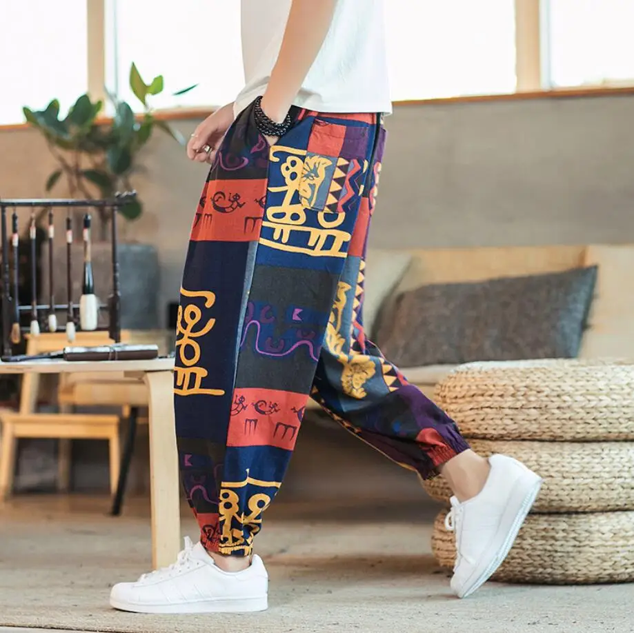 Мужские шаровары 8 цветов джоггеры с принтом брюки завязкой и вырезом мужские 2020