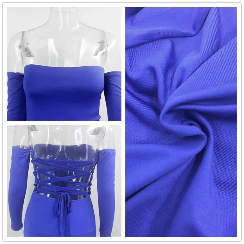 Женский комбинезон с длинным рукавом Fuedage голубой Облегающий вырезом лодочкой и