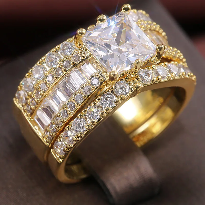 Комплект женских колец из нержавеющей стали с квадратным цирконом 3 шт.|Кольца