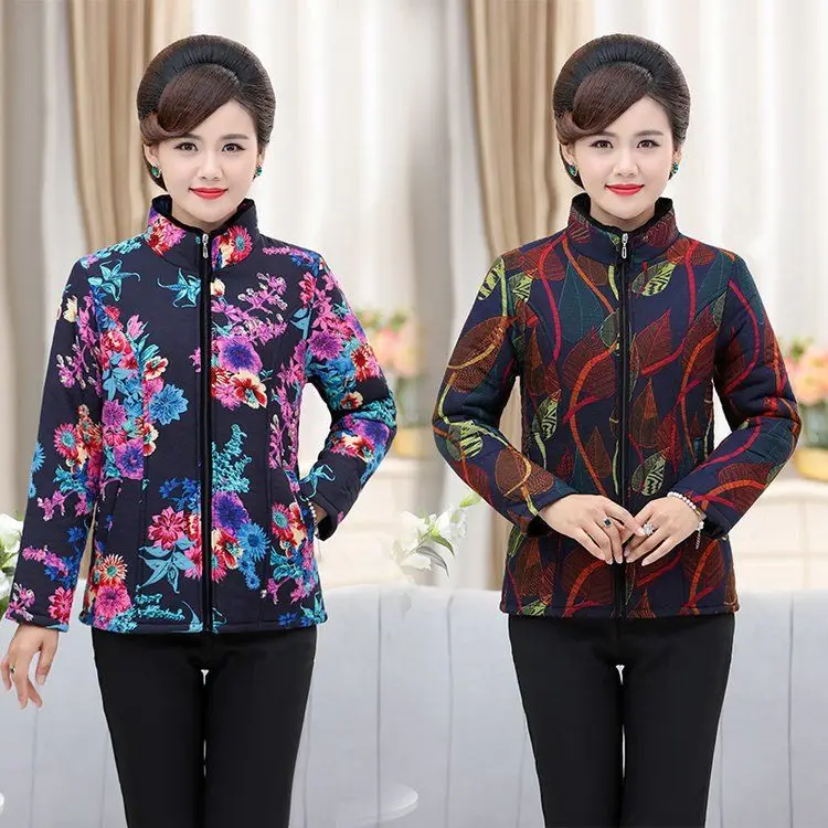 

Middle aged mother's autumn and winter small flower thin cotton padded jacket middle aged and old women's cotton padded jacket