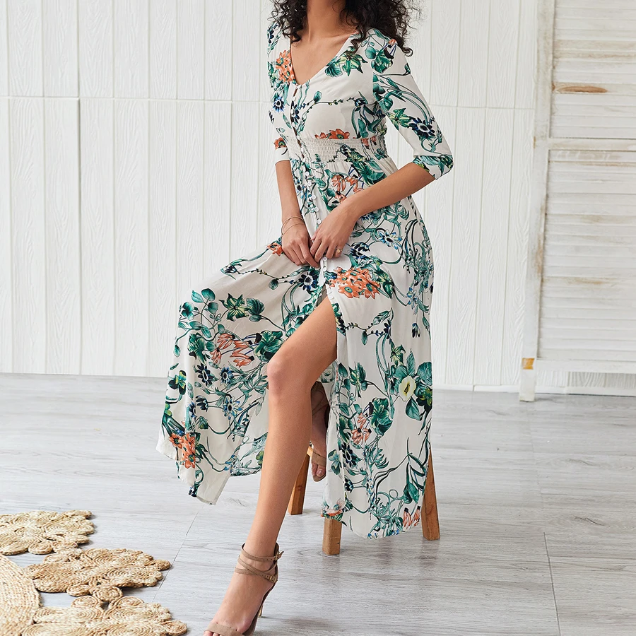 Женское длинное платье из вискозы и хлопка винтажное Пляжное Платье макси с