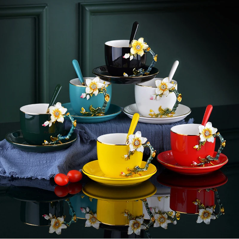 Творчество керамическая кофейная чашка блюдце ручной работы эмаль окрашенная