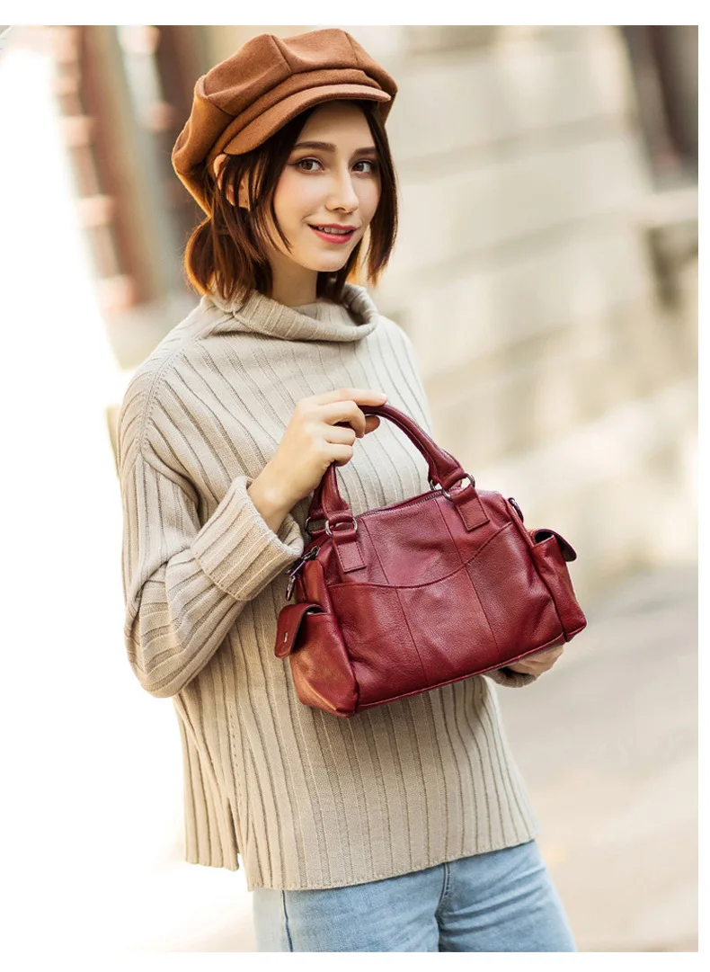 2020 винтажная мягкая Бостонская сумка из натуральной воловьей кожи Простые