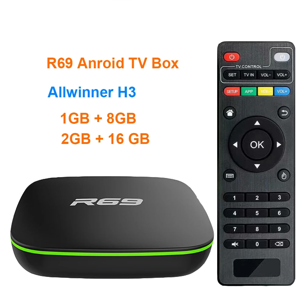 

NEW R69 Smart Android 7.1 TV Box 1GB 8GB Allwinner H3 Quad-Core 2.4G Wifi Set Top Box 1080P HD Support 3D movie Media player