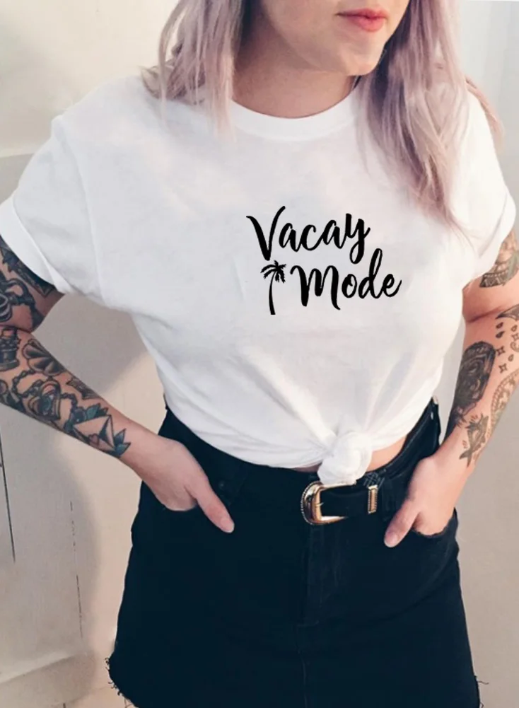 Женская футболка с коротким рукавом VACAY MODE летняя хлопковая Футболка круглым