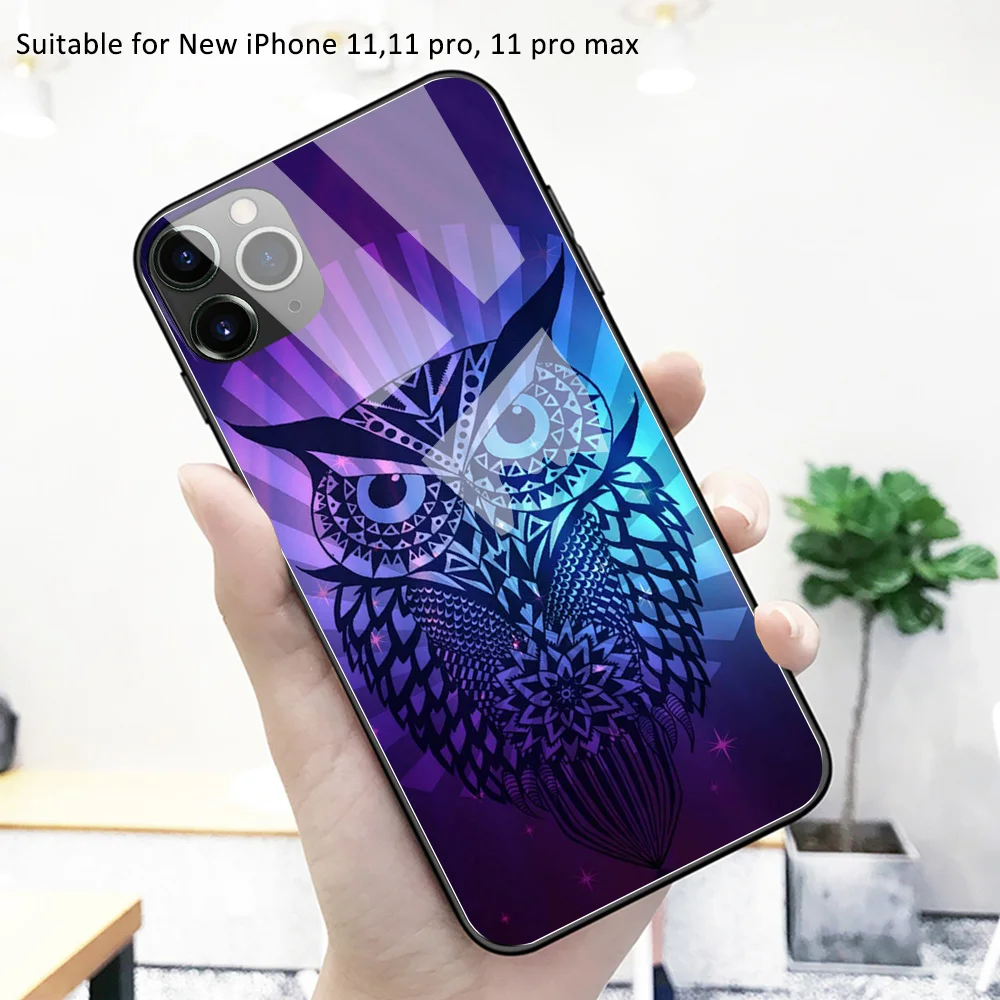 Стеклянный чехол для iPhone 12 с изображением животных Ночной Совы модный стеклянный
