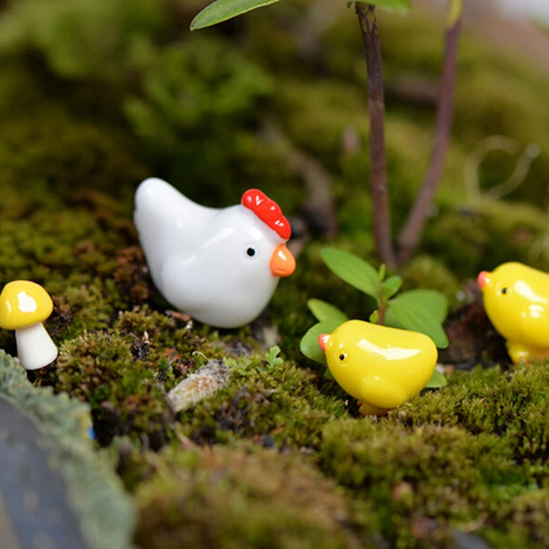 

Mini Chicken Fairy Garden Miniatures Gnomes Moss Terrariums Resin Figurines For Home Decor