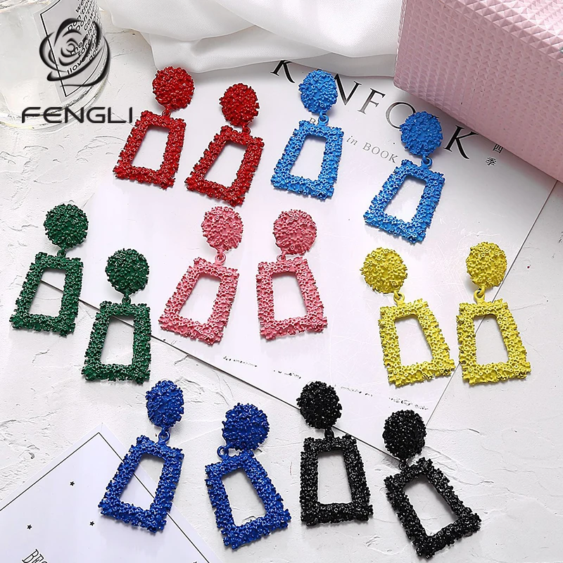 FENGLI креативные панковские геометрические Висячие серьги для женщин большие