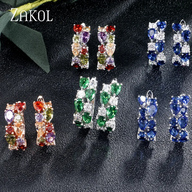 ZAKOL, модные серьги-гвоздики, розовый, золотой цвет Цирконий, Мона Лиза, Разноцветные серьги с кристаллами для женщин, свадебные ювелирные изделия, FSEP094