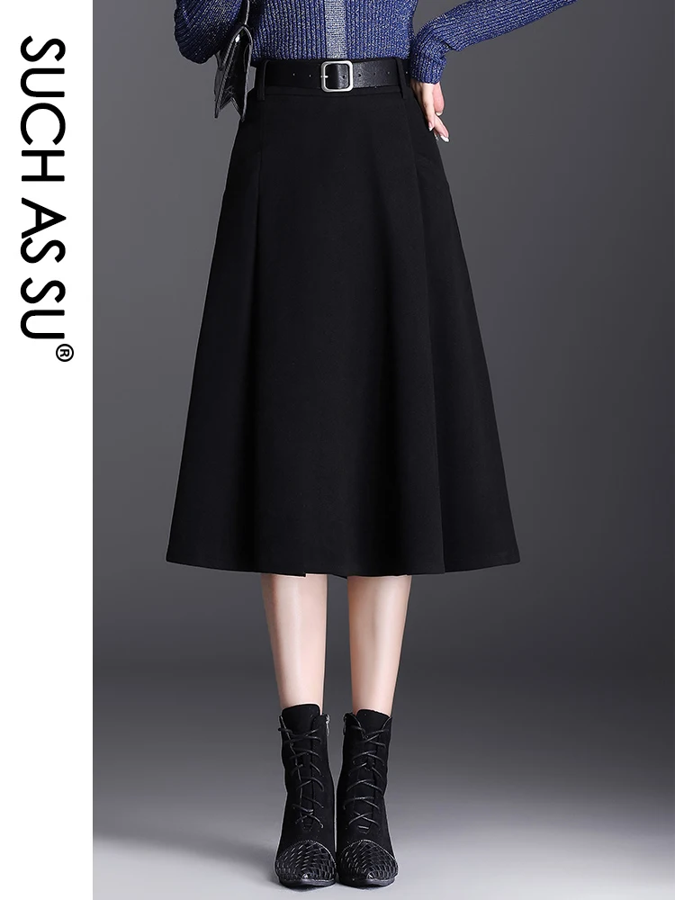

Новинка 2021, Женская шерстяная плиссированная юбка с поясом и высокой талией, черного и коричневого цвета, юбки средней длины, Осень-зима 7122