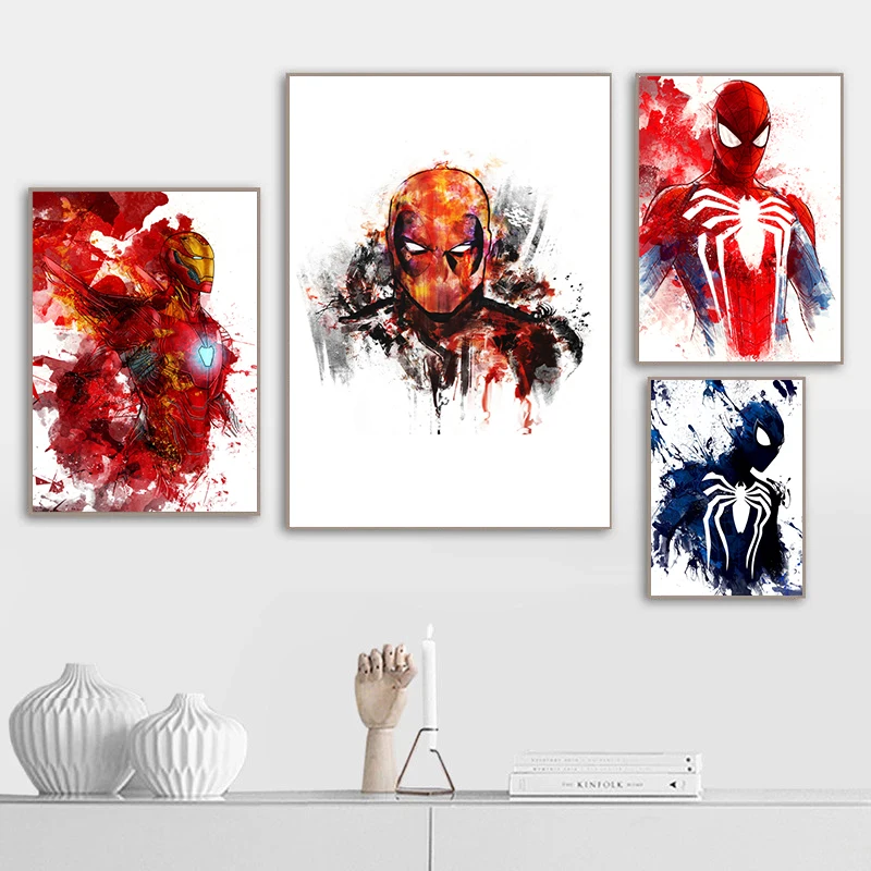 

Постеры и принты на холсте с изображением супергероев Марвел, аниме Человек-паук, железный человек, настенные художественные картины для го...