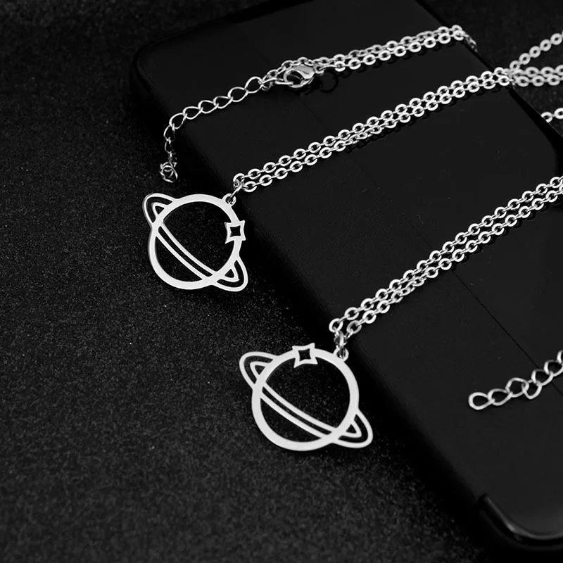 Корейский KPOP панк ожерелье из нержавеющей стали хип хоп Длинная цепочка планета