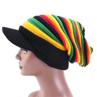 women men striped rasta cap winter jamaican bonnet skullies caps red yellow green reggae rainbow beanie knit caps