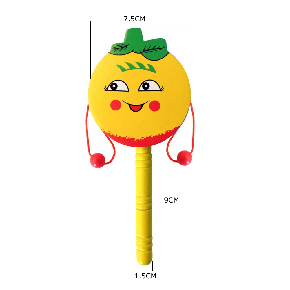 

Wooden Rattle Drum Baby Cartoon Handbell Musical Shaker Toddler Toys Random Early Learning Educational Wooden Rattle Drum Toys