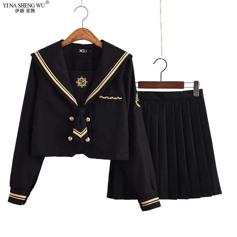 Комплект школьной формы JK Женский с длинным рукавом плиссированная юбка морской