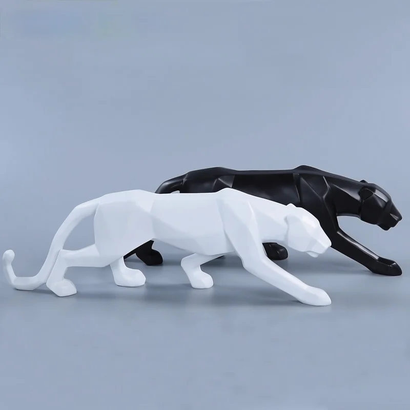 

Panther Statue Animal Figurine Abstract Geometric Style Resin Leopard Sculpture Home Office Desktop Decoration Gift
