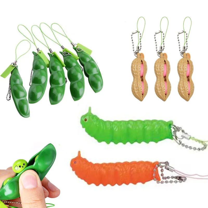 Fidget Toys Decompression Edamame Toys Antistress Popper Toy Infinite Peanut Peas Beans Keychain Fidget Squishy Decompression