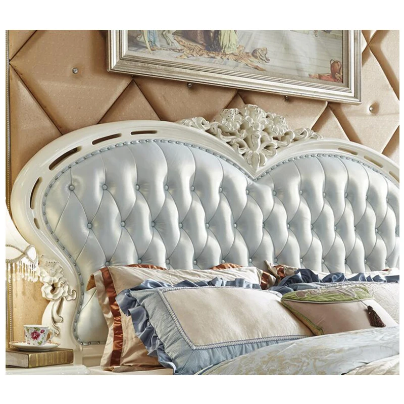 modern european solid wood bed 2 people Fashion Carved leather french bedroom furniture xhc0010 | Мебель