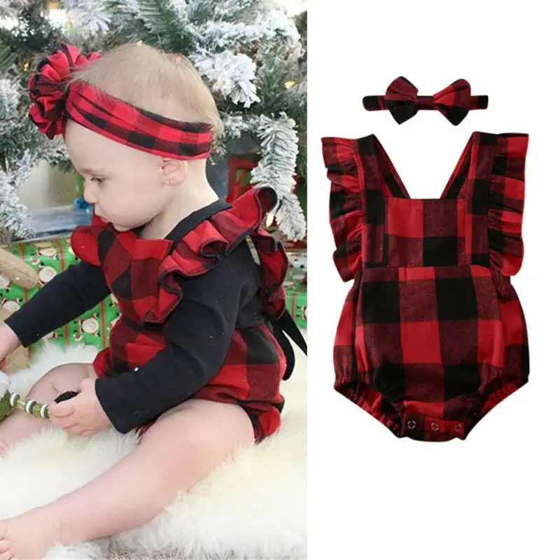 

0-18M Newborn Kid Baby Boy Girl Clothes Plain Ruffles Checks Romper Cute Sweet Lovely Sunsuit New born Xmas Outfit
