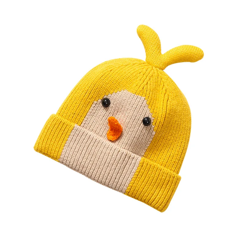

Korean Version Baby Cute Yellow Chicken Wool Cap Warm Children's Knitting Cap 1-5 Years Kids Hats Winter Accessories for Kids