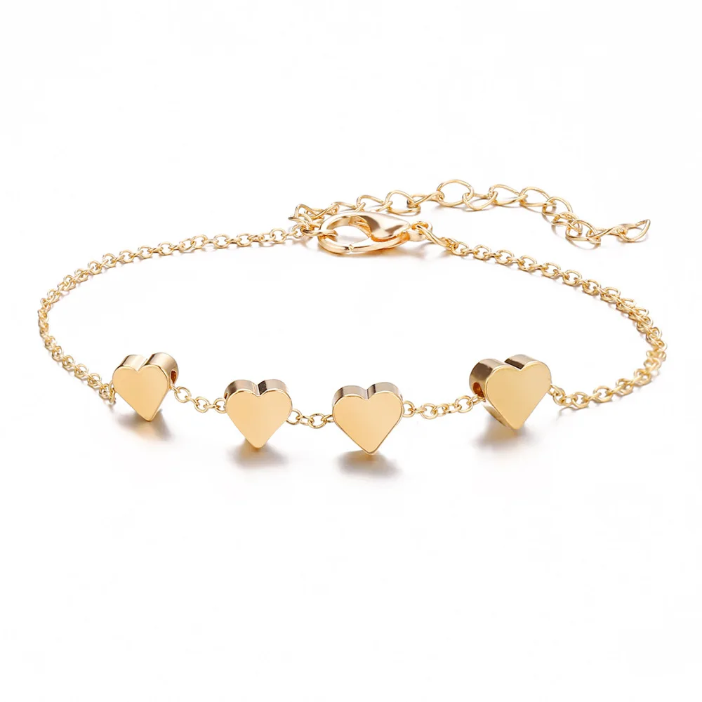 

Brief Heart Charms Bracelet Fashion Golden Color Link Chain Bracelet for Women Wedding Party Sweet Jewelry
