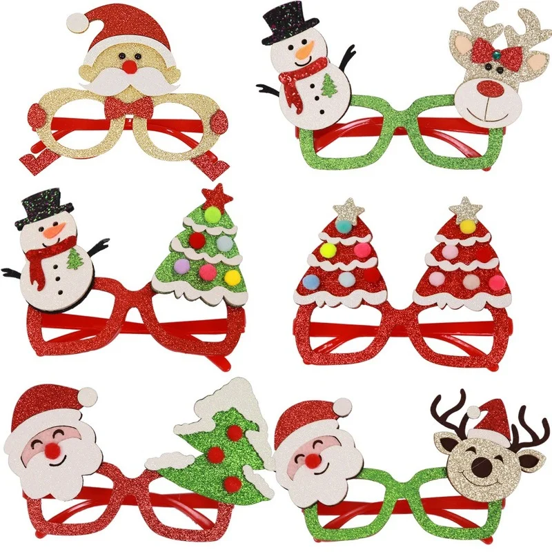 

20pcs Party Cartoon Santa Snowman Tree Elf Reindeer Decoration Red Green Eye Glasses Props Adults Boys Girls Navidad Christmas