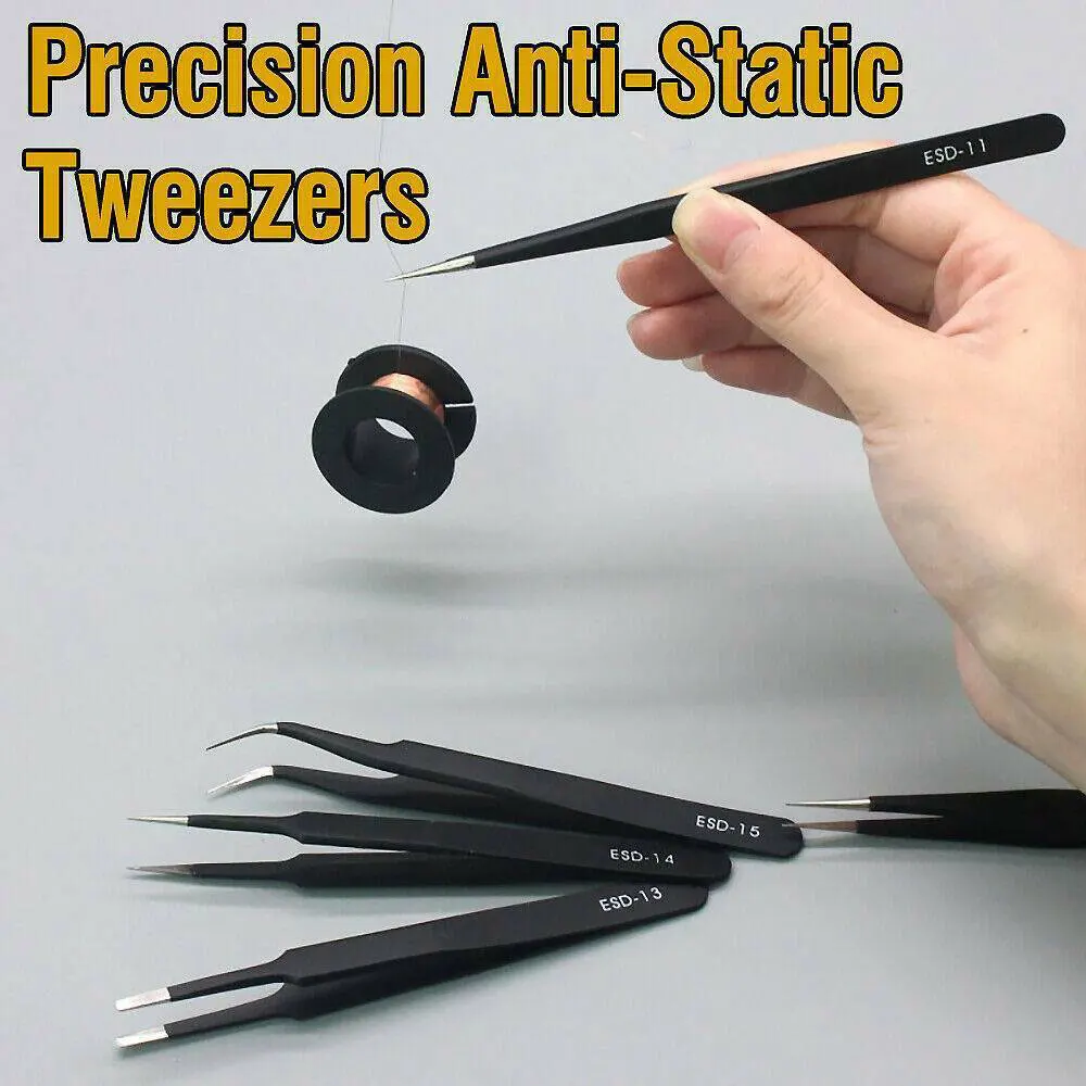 6 шт Анти статическое ОУР Нержавеющая сталь Пинцет электроники Промышленных