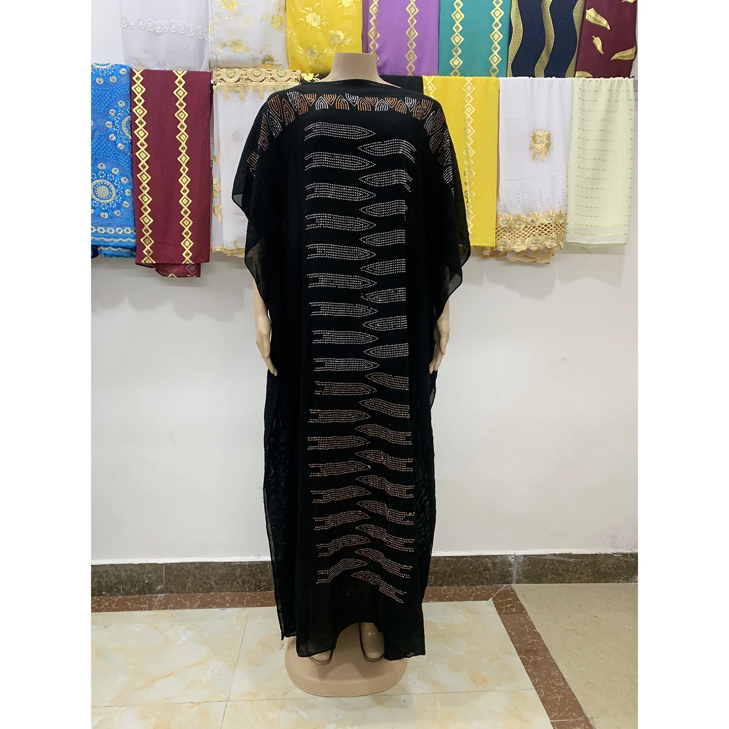 

New Caftan Islamic Dress Abaya Oversize Cotton Chiffon African Women Loose Size Stones Casual Dress LD722