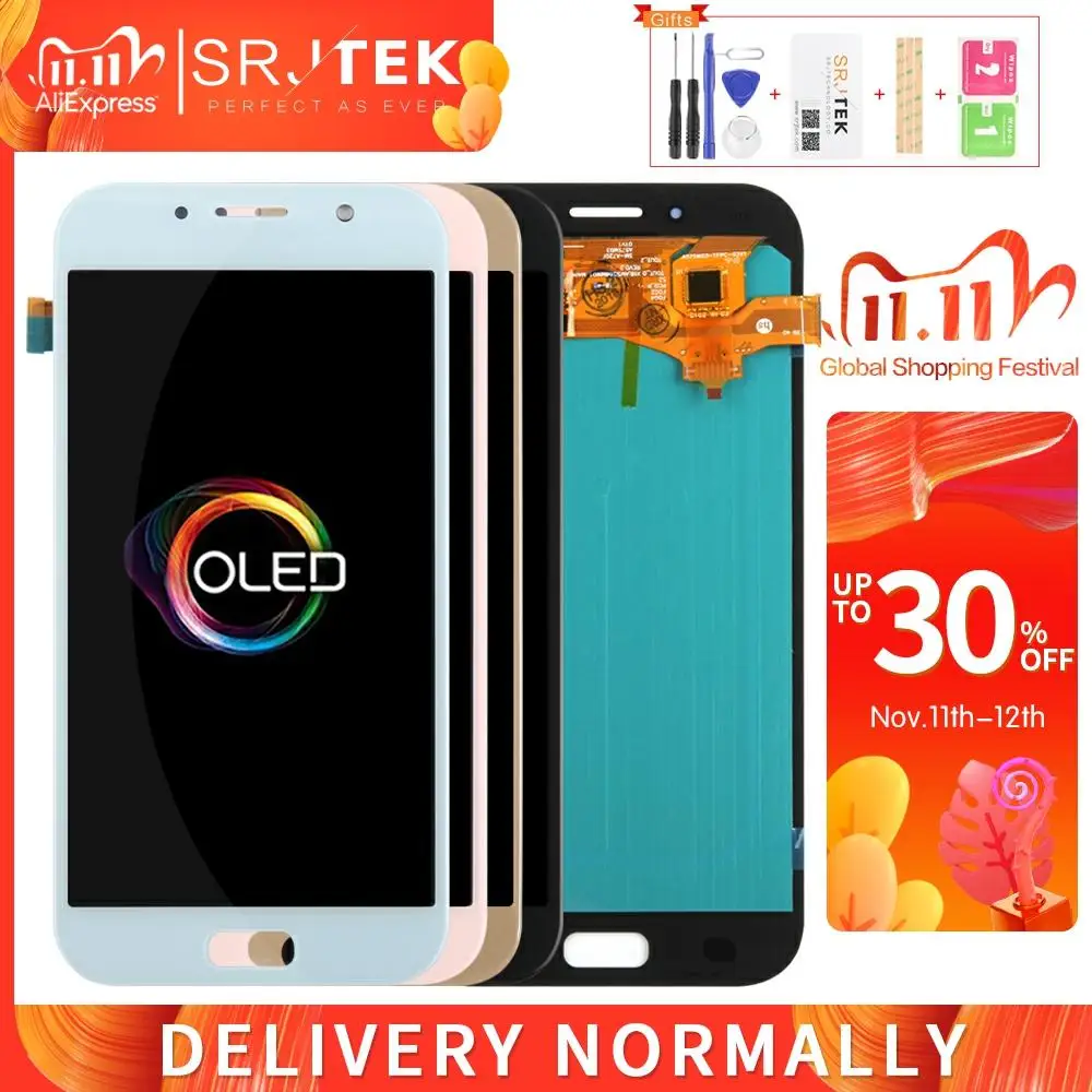OLED/TFT дисплей для SAMSUNG GALAXY A7 2017 сенсорный ЖК A720 дигитайзер сенсорное стекло в сборе