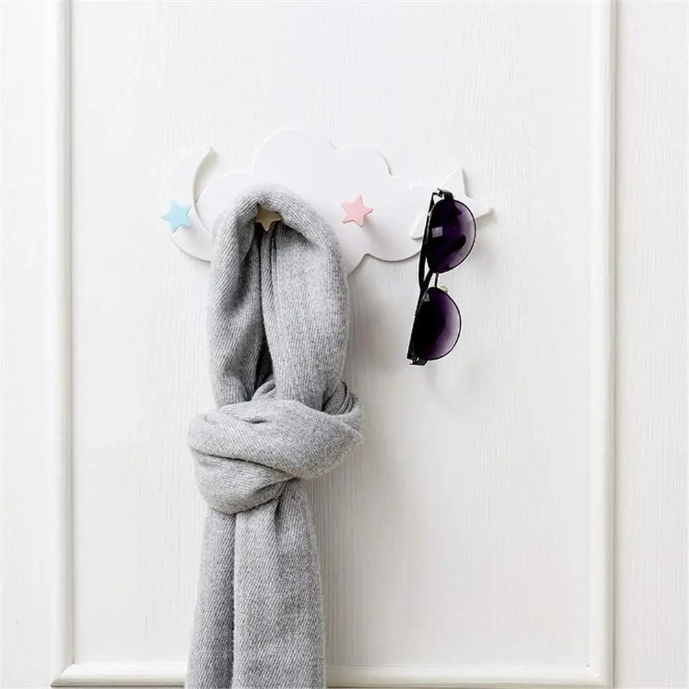 

TPXCKz Wall-Mounted Traceless Adhesive Hanging Hooks Creative Cute Star Cloud Shape Storage Hanger Kids Room Home Decoration