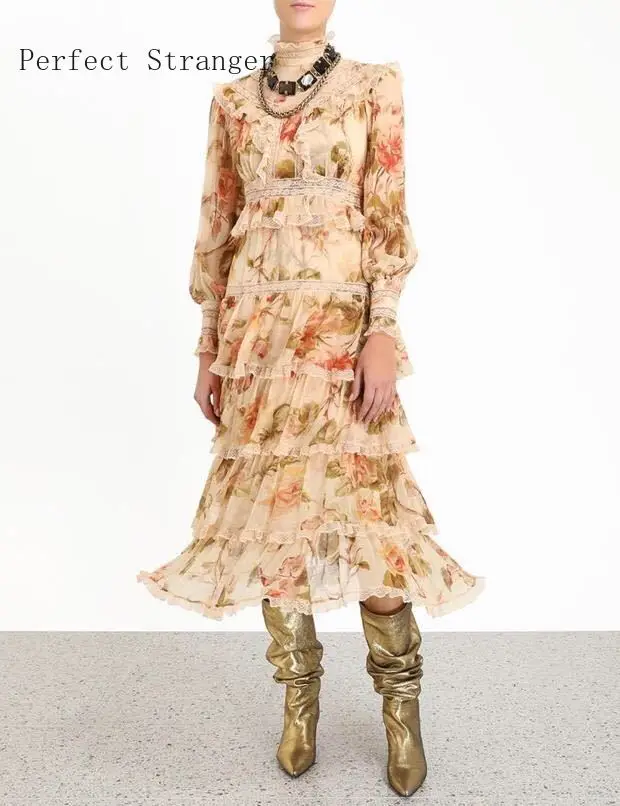 Женское длинное кружевное шифоновое платье с цветочной вышивкой элегантное в