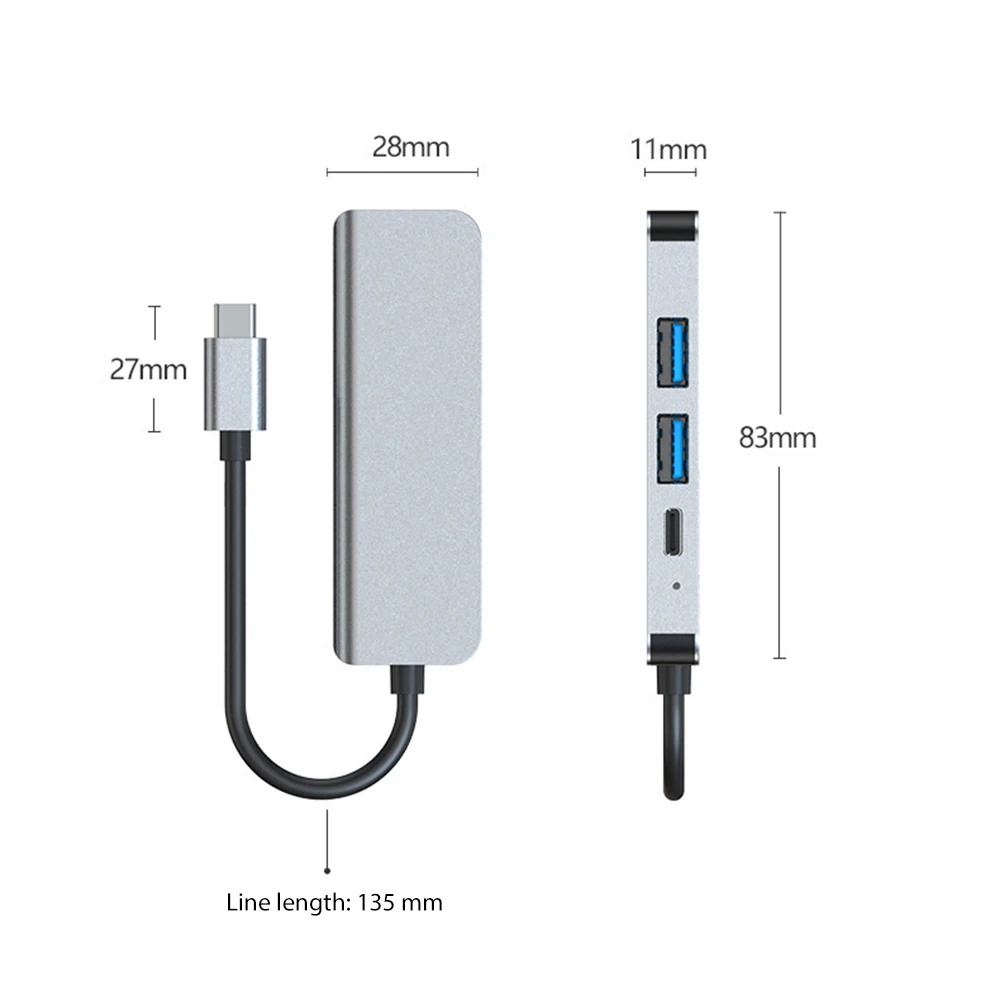 

4 in 1 Type C Hub 2 USB Port PD Charging 4K/30Hz HDMI-Compatible USB-C Hub Splitter Adapter for PC Computer