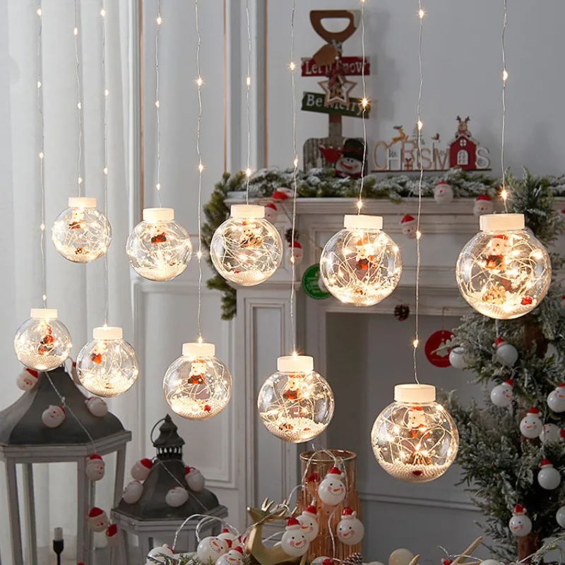 

СВЕТОДИОДНАЯ Гирлянда в виде рождественских шаров, рождественские украшения, подвески в виде Санта-Клауса, снеговика, рождественской елки, ...