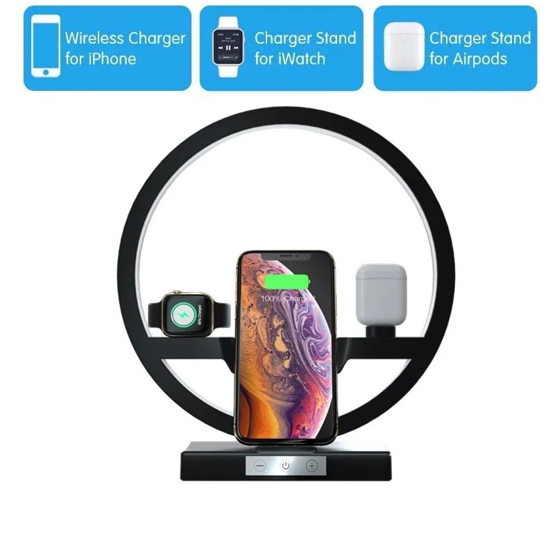Tongdaytech 4 в 1 10 Вт Qi Быстрое беспроводное зарядное устройство для Iphone 11 Pro X XS XR 8 Plus светодиодная зарядная станция для Apple Airpods Watch Se