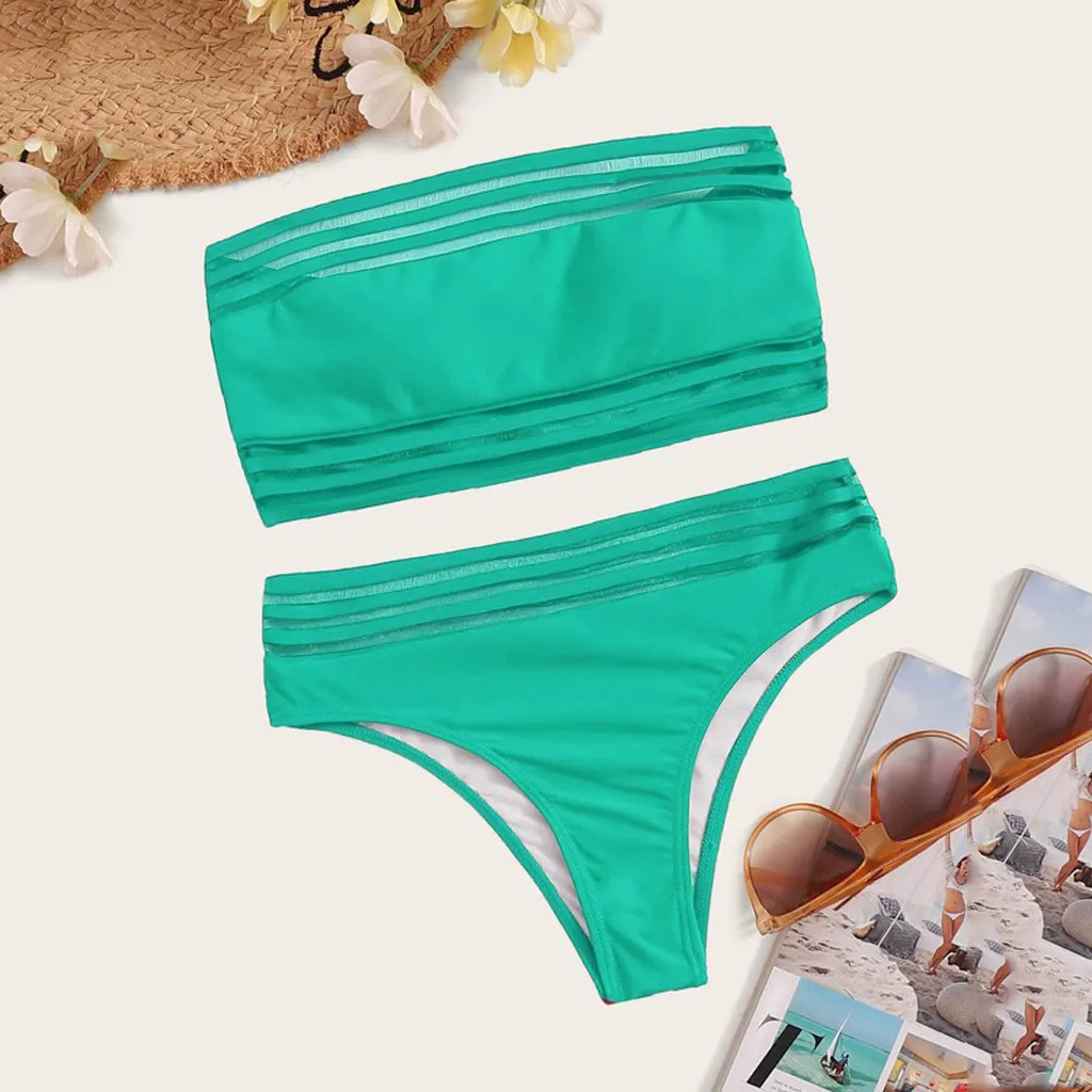 Женский сексуальный сетчатый раздельный купальник бикини однотонный толстый