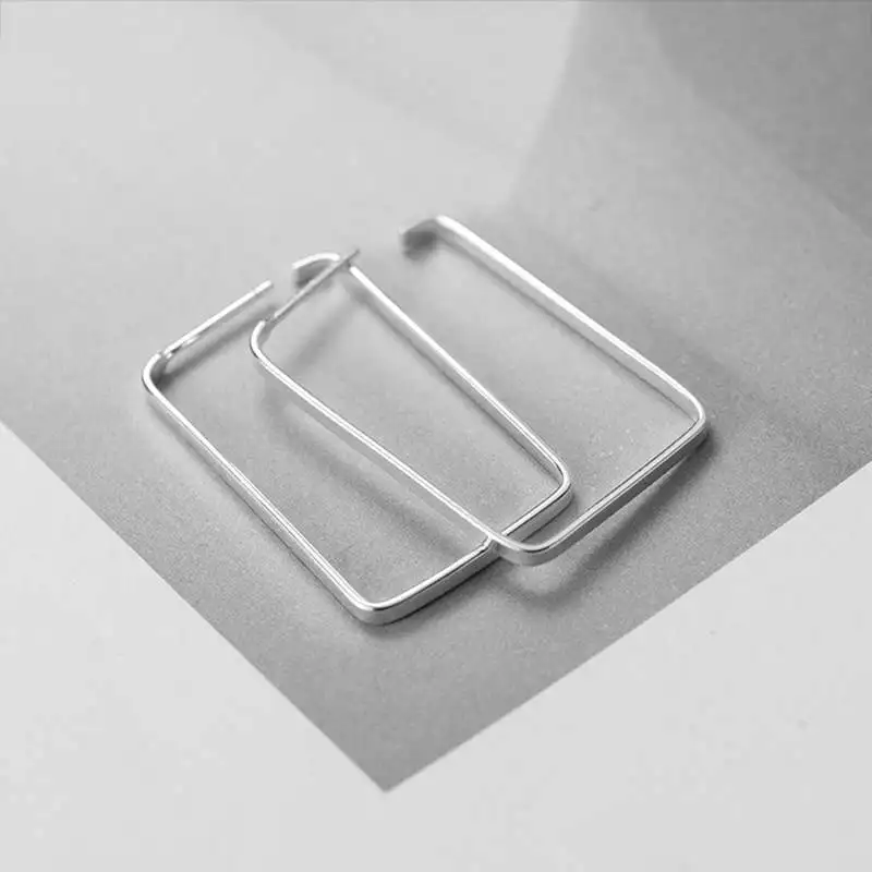 

PONYKISS Office S925 Sterling Silver Geometry Rectangle Minimlist Hoop Earrings Women Party Fine Jewelry Accessories chic Gift